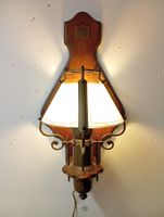 Antike Wandlampe Holz/Messing mit Glasschirm, Rarität!