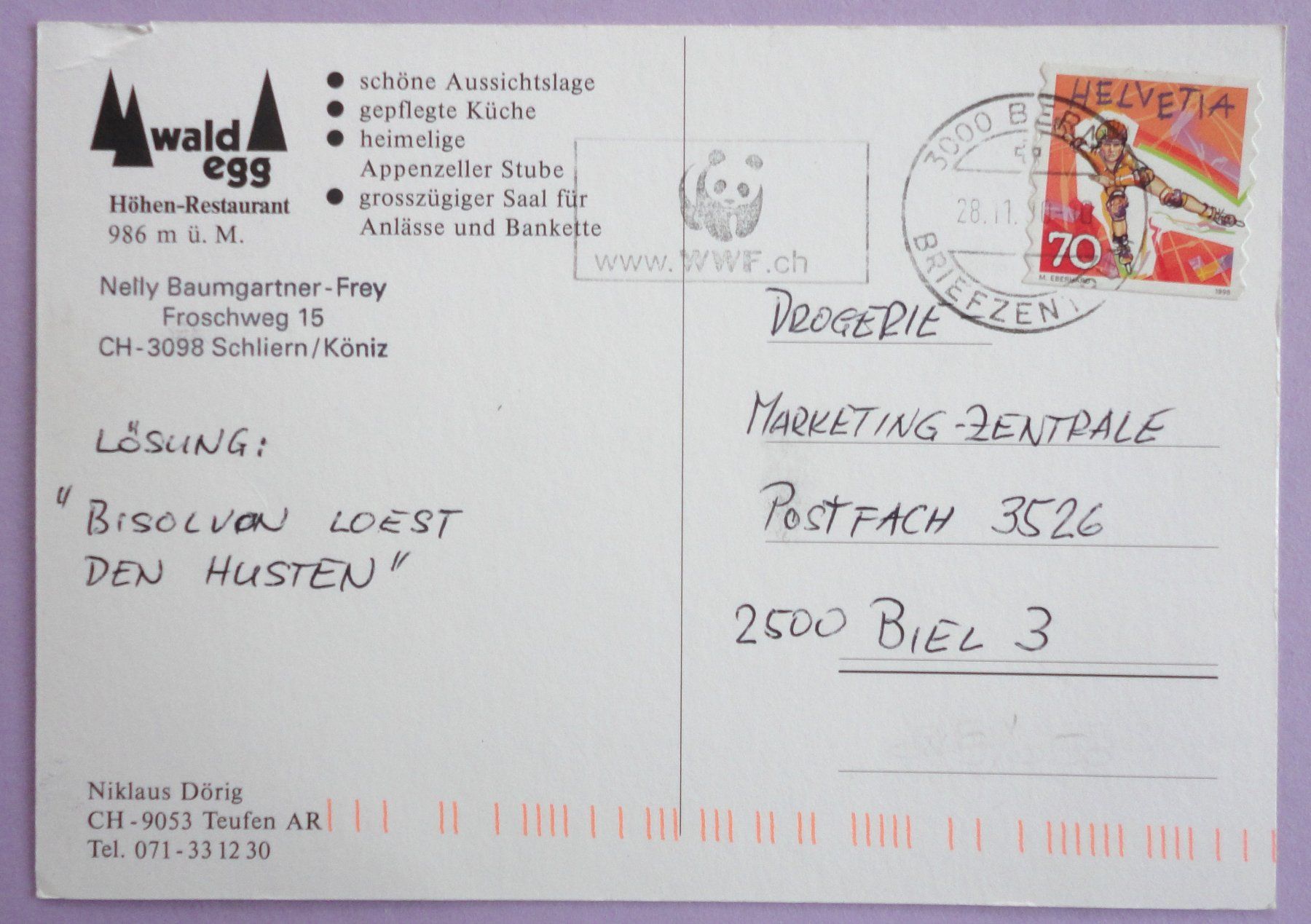 Cartoline postali: Restaurant Waldegg, Schliern/Köniz – Difettoso da Fétigny venduto da Billy2miny 1