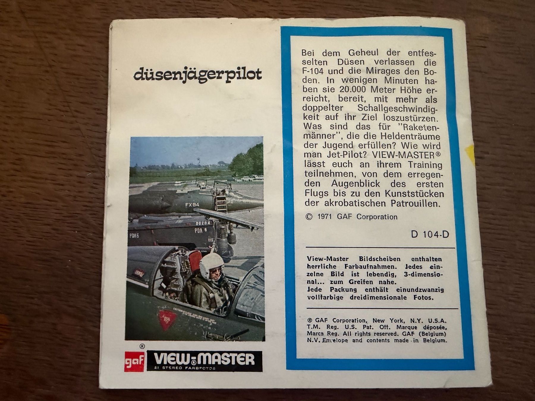 View-master Giocattoli: View-Master 3D: Nr. D 104 Düsenjägerpilot – Usato da Tegerfelden venduto da siebenmacky 1