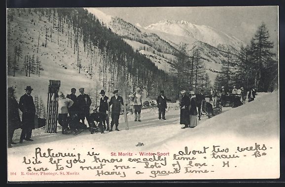 Cartoline postali: St. Moritz, Winterpartie mit Sportlern a – Usato da Berlin venduto da bartko-reher