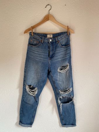 Jeans taille haute bleu troué