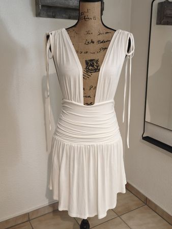 Kleid kurz weiss Grösse XS von Shein V-Ausschnitt Raffung