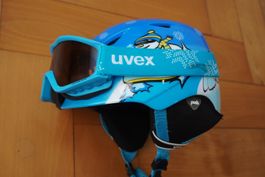 Kinder Skihelm Uvex Airwing Blue Snowman 48-52cm mit Brille