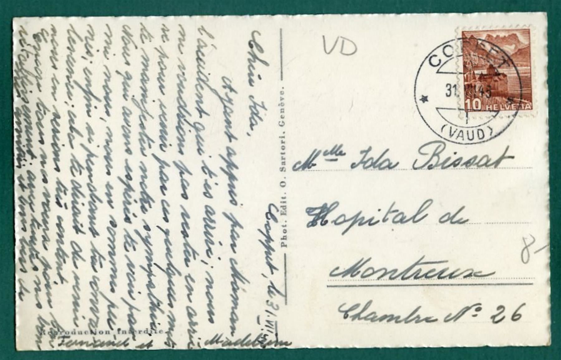 Cartoline postali: Château de Coppet, 1945, gelaufen – Usato da Sargans venduto da Hausi1951 1