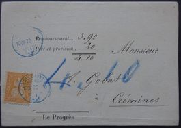 Faltbrief mit ZNr. 32, blauer Stempel Delémont