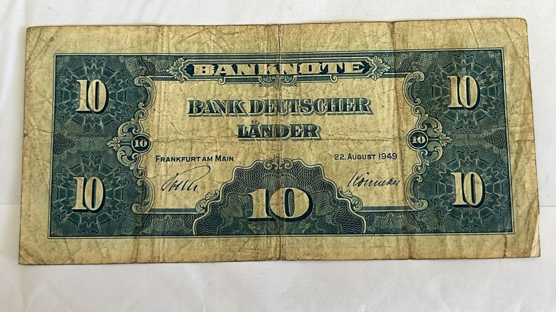 Banknoten: Deutsche Mark, 10 DM Schein, Banknote von 1949 – Gebraucht aus wattwil von Nafri07 1