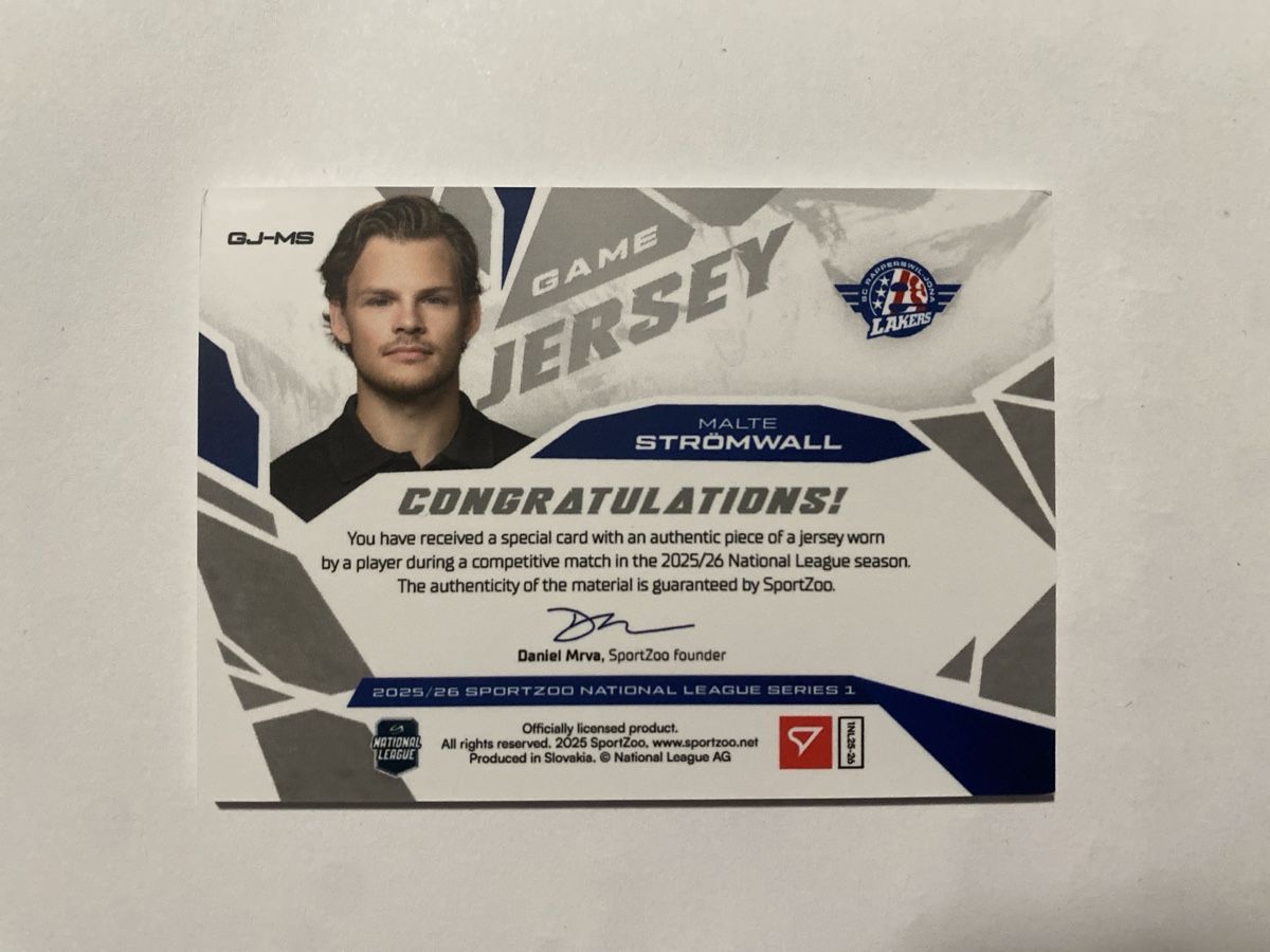 Sportzoo Carte collezionabili: Malte Strömwall - Game Jersey NLA 2025/26 – Nuovo (secondo la descrizione) da Winterthur venduto da SeanTrieb 1
