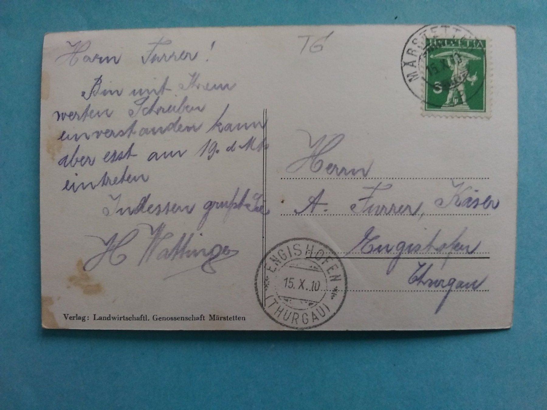 Cartes postales: TG Märstetten 1910 – D'occasion à Appenzell par lama19 1