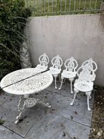 Gartensitzgruppe Gusseisen weiss Tisch mit 4 Stühlen
