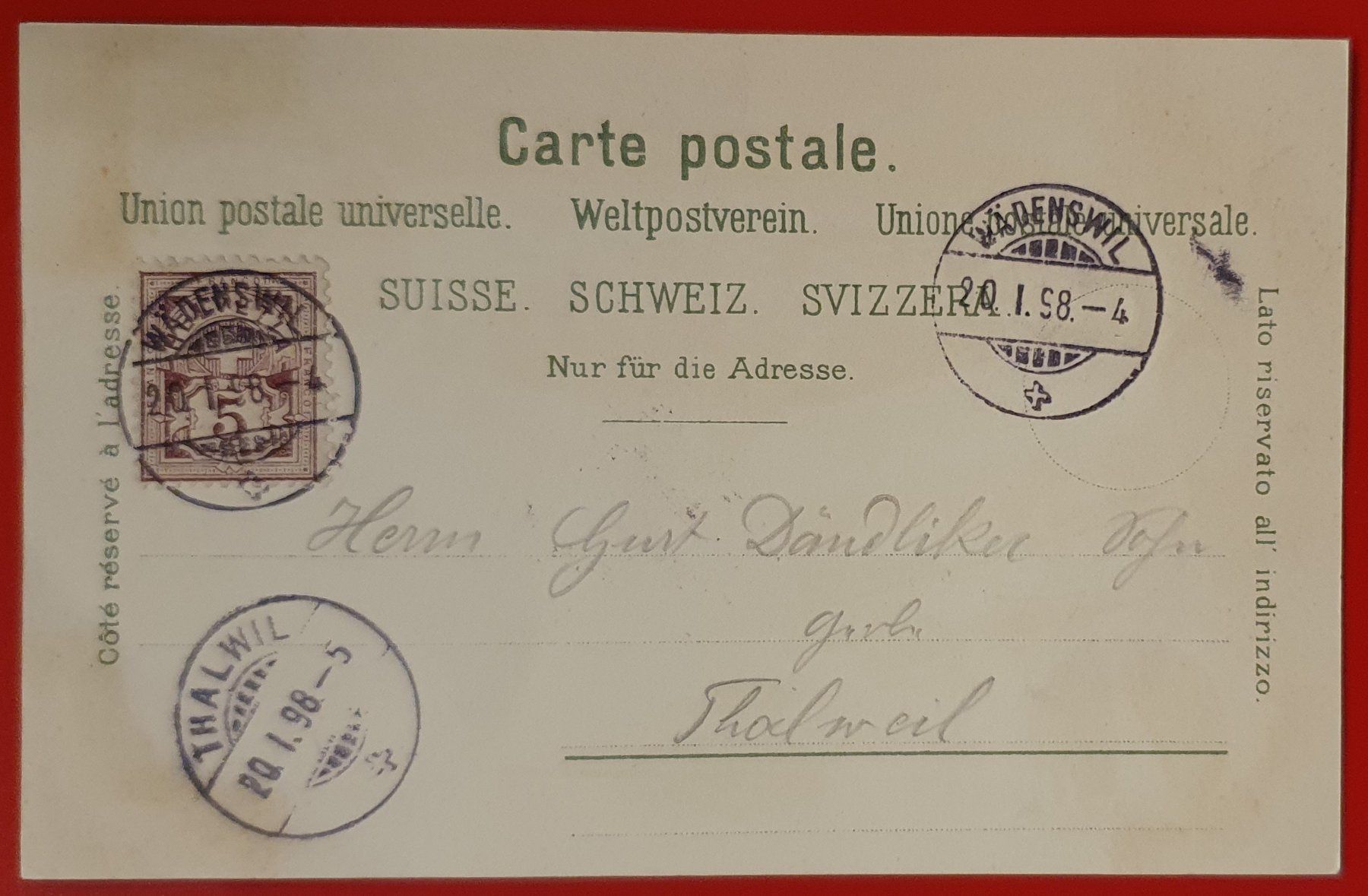 Cartoline postali: Gruss aus Wädenswil 1898 – Usato da Kreuzlingen venduto da Rschweiz1 1