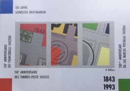 4 Stück:Vignette „150 Jahre Schweizer Briefmarken 1843-1993“
