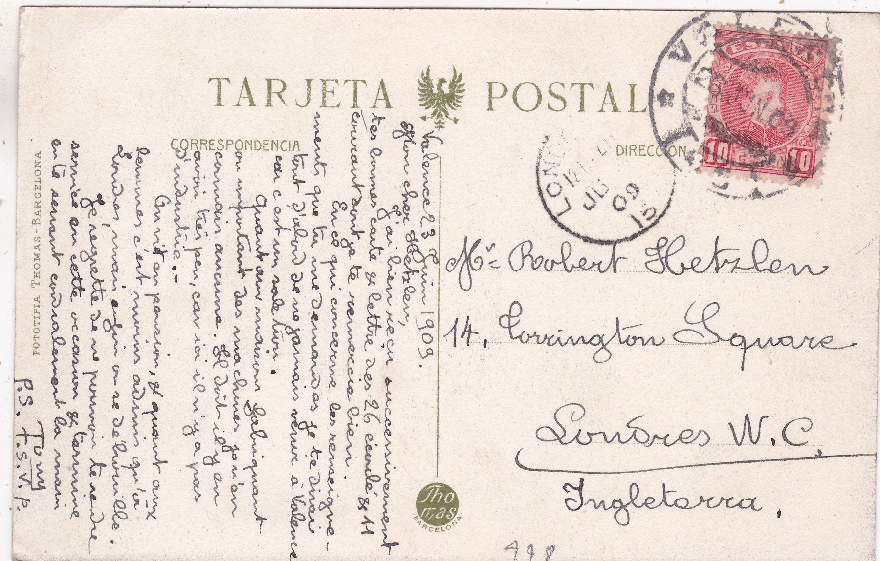 Cartoline postali: Spanien Expsicion Regional Valenciana 1909 – Usato da Herisau venduto da Lisegrat2008 1