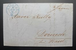 Faltbrief mit blauem LANGNAU, 1854 über Reinach nach Dorneck