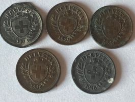 1 Rappen Münzen 1928-1946 verschiedene Zustände