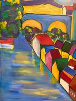 72x92/ handgemaltes Acryl Gemälde Stadtlandschaft