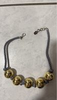 Handmade Statement Necklace:Gold Balls & Gray Rope - Trendy!