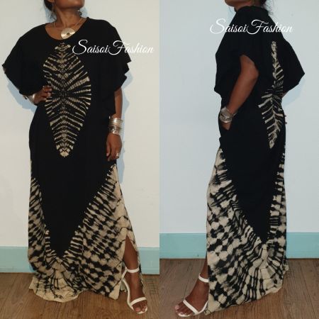 Batik Sommer Handgefärbt black100%Baumwolle Maxikleid S-L