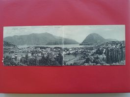 1913, seltene Doppel-Karte von LUGANO nach LYON mit 5x 5Rp.