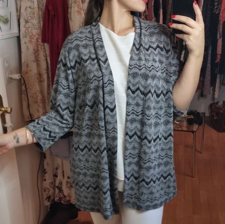 Festliche bestickte Glitzer-Strickjacke schwarz-silber