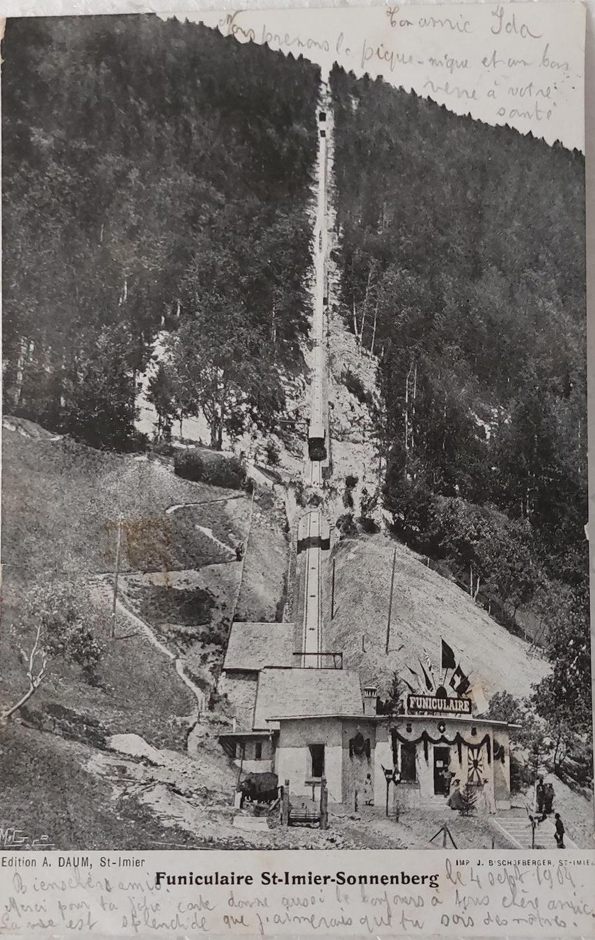 Ansichtskarten: St-IMIER - MONT-SOLEIL - SONNENBERG  - Funiculaire - 1904 – Gebraucht aus Delémont von Domdom1