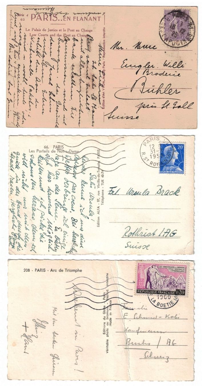 Cartoline postali: Paris - 3 cartes postales/Ansichtskarten – Usato da Frauenfeld venduto da POML 1