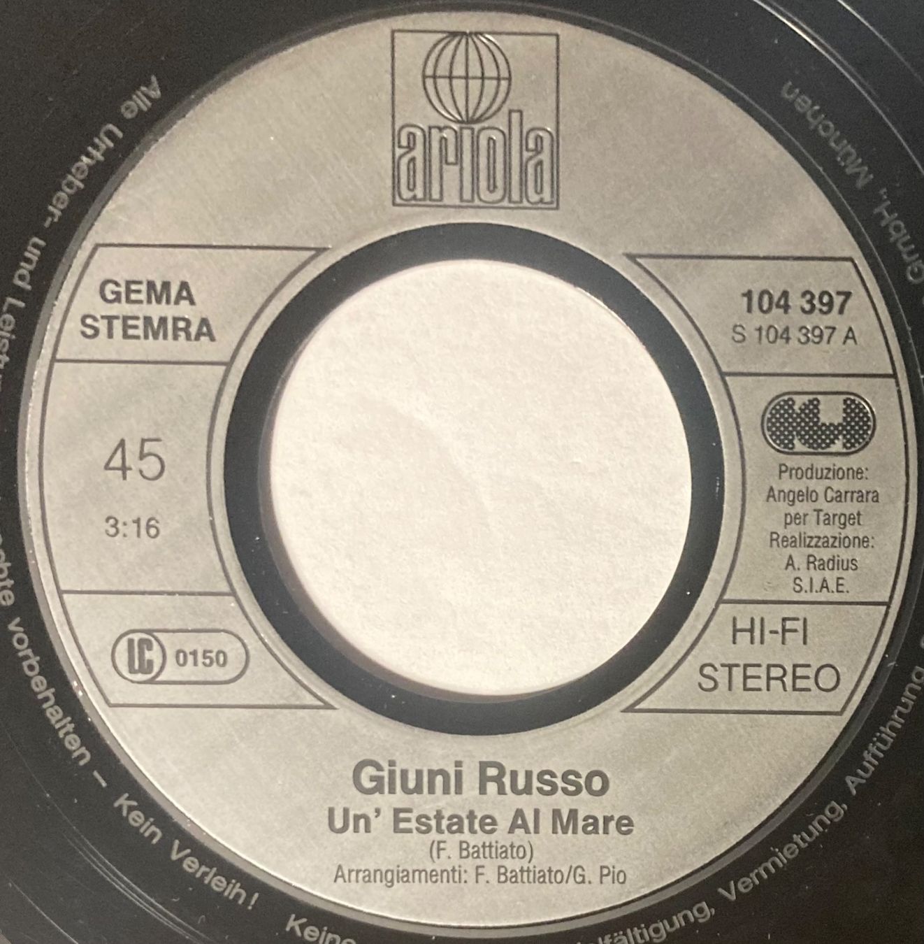 Schallplatten: GIUNI RUSSO - UN'ESTATE AL MARE – Gebraucht aus Poliez-Pittet von Newtown-Records 2