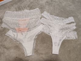Damen String Set weiss Spitze 6 Stück neu