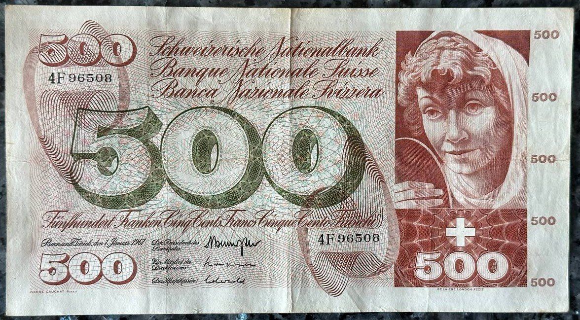 Banknoten: 500 Franken Note, 1967, sehr gut erhalten – Gebraucht aus Beringen von Mantafisch1