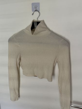 Rollkragen Pullover weiss gerippt Grösse S