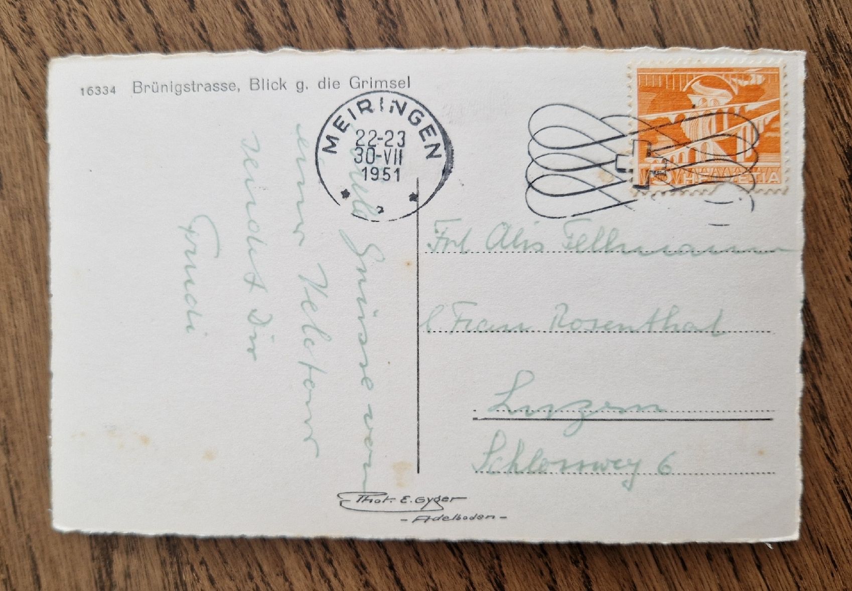 Cartoline postali: Brünigstrasse, Meiringen 1951 – Usato da Ebikon venduto da Donar50 1