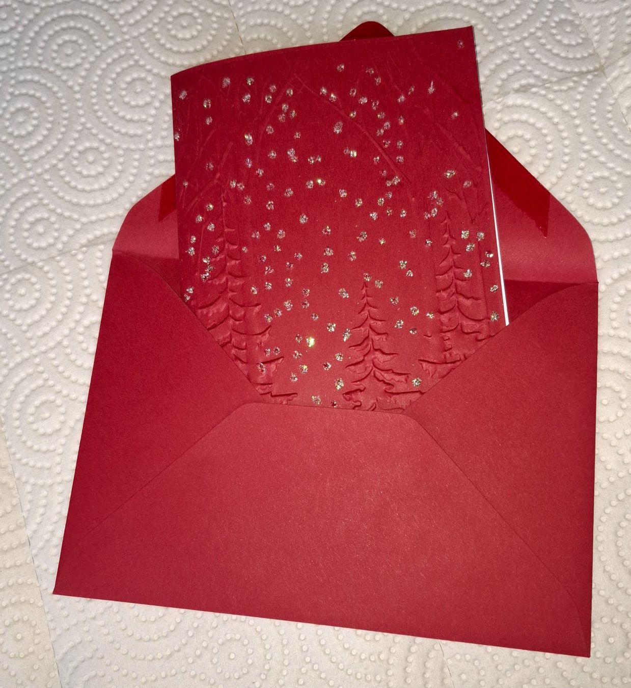 Cartoline: Weihnachtskarte rot mit Prägung und Kuvert – Nuovo (secondo la descrizione) da Plagne venduto da Reticulum01 3