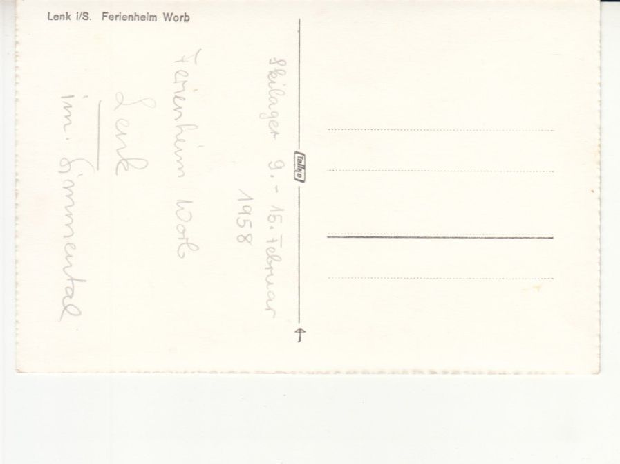 Cartoline postali: Lenk Ferienheim Worb 1958 – Usato da Bürglen TG venduto da StampGraf 1