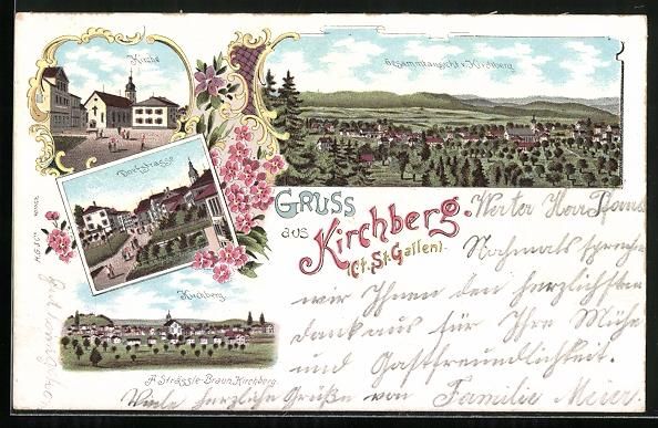 Ansichtskarten: Litho Kirchberg /St. Gallen, Dorfstrasse – Gebraucht aus Berlin von bartko-reher
