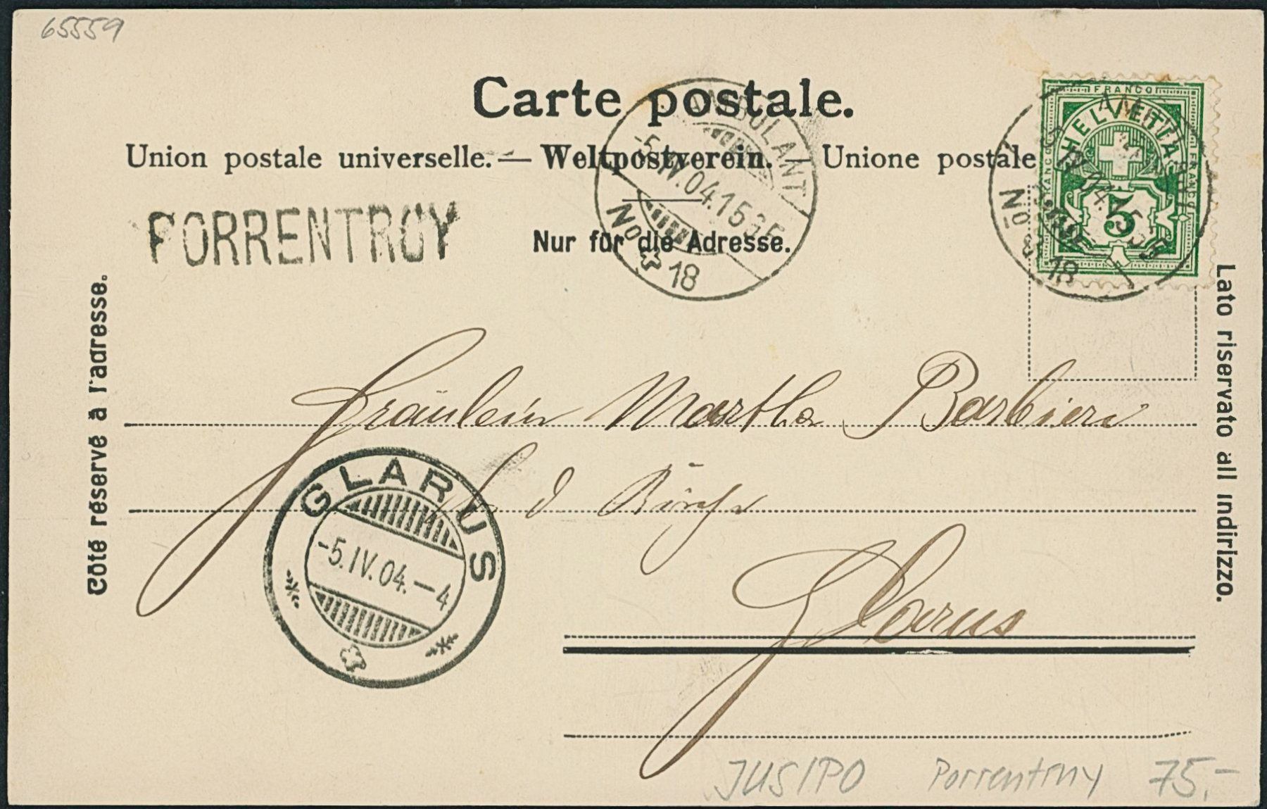 Cartoline postali: JUS Porrentruy – Usato da Schindellegi venduto da dolpitz 1