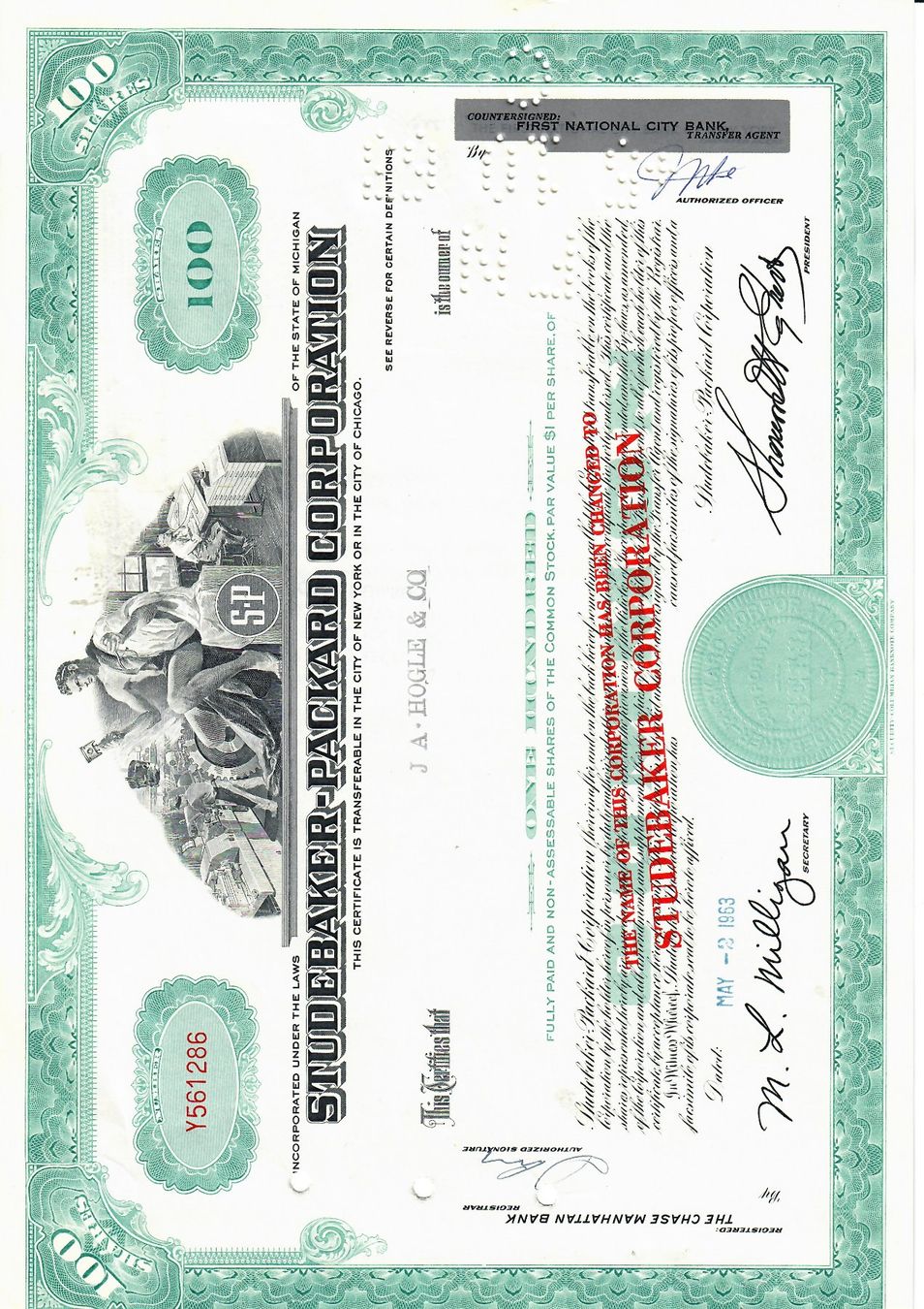 Documents: Original-Aktie Studebaker-Packard Corp., 2.5.1963 – D'occasion à Adliswil par Micoculier