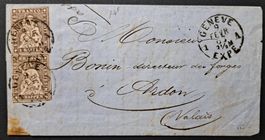 Strubelbrief Genf nach Ardon mit 2x 22G 1863