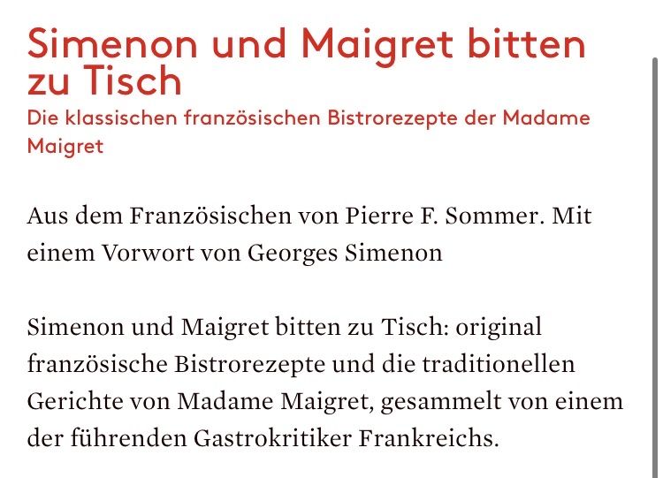 Libri: Simenon und Maigret bitten zu Tisch – Nuovo (secondo la descrizione) da Buchs AG venduto da Allerleis 3