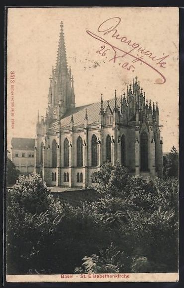 Ansichtskarten: AK Basel, St. Elisabethenkirche, 1905 – Gebraucht aus Berlin von bartko-reher