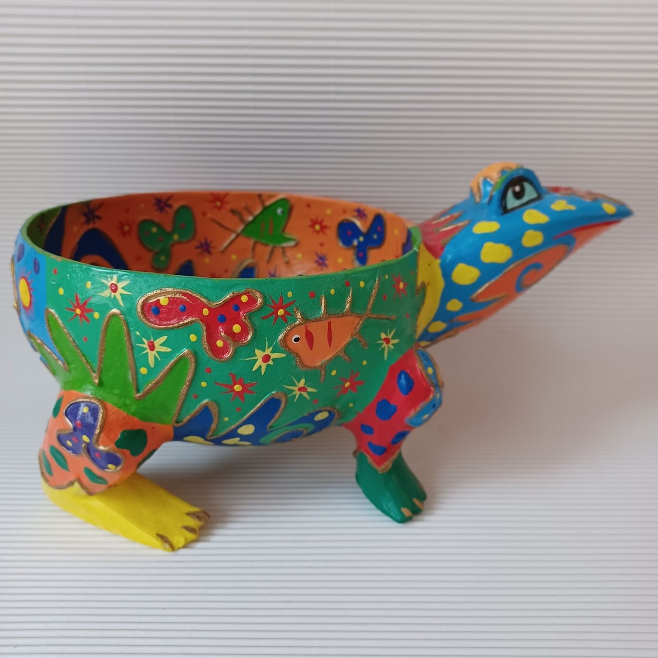 Sculture & Statue: SCHILDKRÖTE. Bunt gemalte Kunstschale. – Usato da Zürich venduto da Bellabo 2