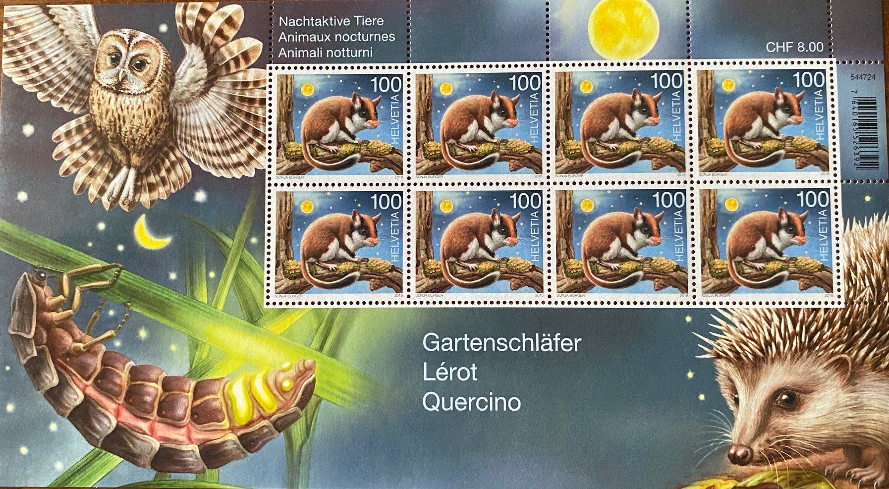 Tutti i francobolli: Kleinbogen Nachtaktive Tiere** 2016 Gartenschläfer – Usato da Aedermannsdorf venduto da Sennahoy11