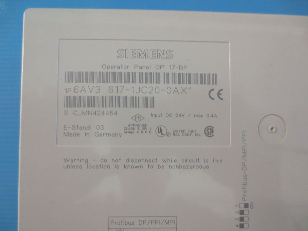 Panneau Opérateur Siemens OP 17-DP - Réf. 6AV3617-1JC20-0AX1, Occasion En état Fonctionnel