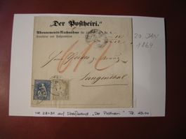 1864,20. JAN., Nr. 28+31 AUF STREIFBAND "DER POSTHEIRI"
