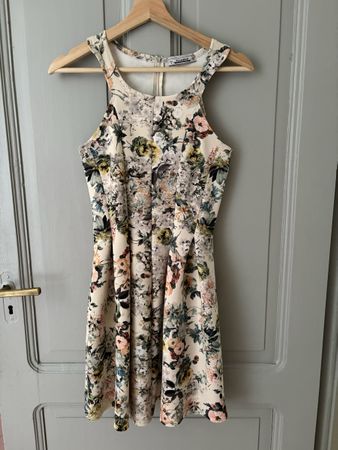 Floral Print A-Line Dress Cream Size S