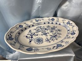 Weisse grosse Porzellan Platte, blau weiss, oval, 39 cm/HS#