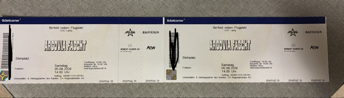 Billets: Tickets Argovia Fäscht 5.9.26 – Neuf avec emballage d'origine à Däniken SO par oliboli04