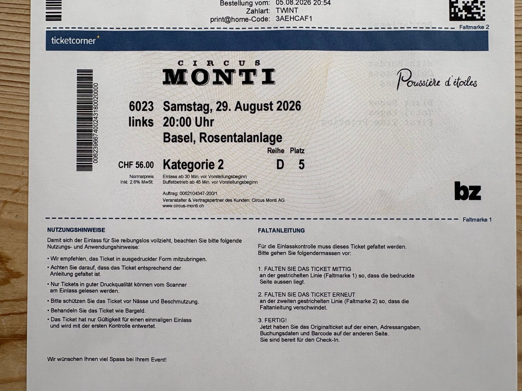 Biglietti: Circus Monti Basel 2 Tickets – Nuovo e nell'imballaggio originale da Basel venduto da hex_nty5 1