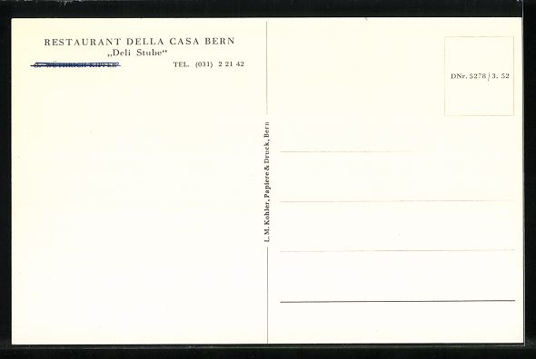 Cartoline postali: Bern, Restaurant Della Casa, Deli Stube – Usato da Berlin venduto da bartko-reher 1