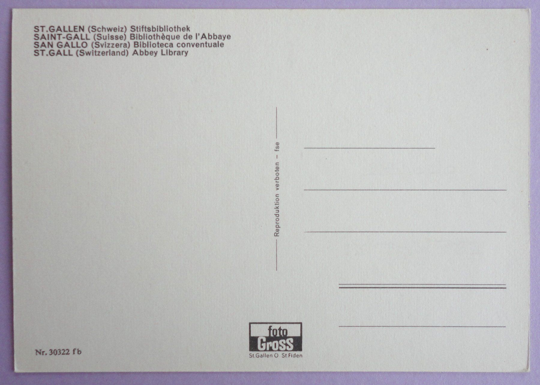 Cartoline postali: St. Gall, Stiftsbibliothek – Usato da Fétigny venduto da Billy2miny 1
