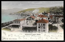 Wädenswil gegen Süden mit Bahnhof Hotel du Lac coloriert