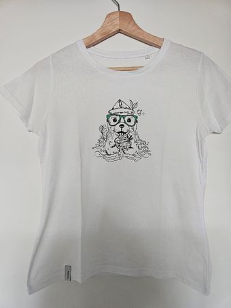 Damen T-Shirt weiss mit Otter-Print gebraucht S